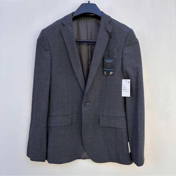 JF Ferrar Charcoal Glen Suit Jacket Blazer Slim Fit Comfort Mens 36 REG NEW $200